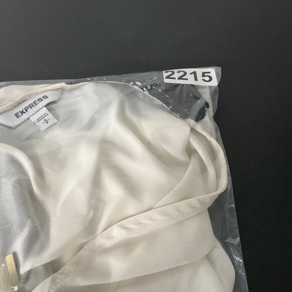 Express Top Women Sz S Ivory Black Lace Detail V-Neck Zip Front Office Career - Picture 12 of 12